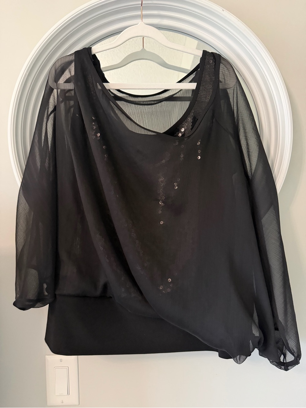 Joseph Ribkoff Black Sheer Sequined Layered Blouse